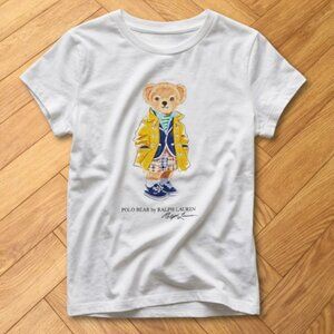 Polo Bear REPRINT White Preppy Yellow Jacket Teddy Graphic Tee